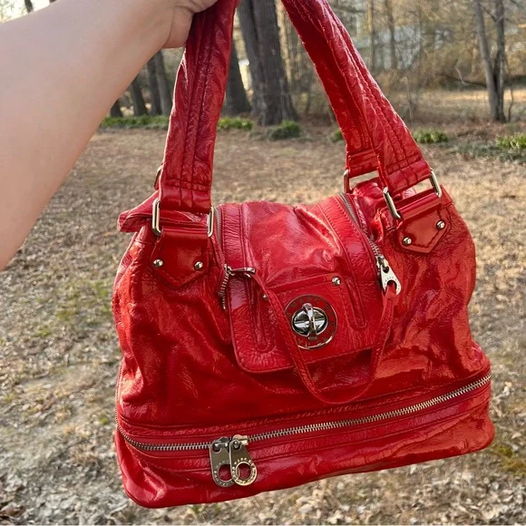 Marc Jacobs Pink Patent Leather Super K Tote Bag Purse Slouchy Y2K Bottom Zip